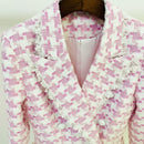 HIGH STREET Newest 2022 Fall Winter Designer Jacket Women's Lion Buttons Tassel Fringed Houndstooth Blends Tweed Blazer