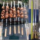 55cm 21.5" BBQ Skewers Long Handle Shish Kebab Barbecue Grill Stick Wood BBQ Fork Stainless steel Outdoors Grill Needle 6-12pcs