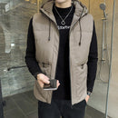 7XL Vest Men Solid Winter Jacket Warm Men's Outerwear Waistcoat Casual Vests Hooded Jacket Man Sleeveless Jackets Plus Size