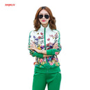 Women's Casual Sports Suits 2022 Spring Print Jacket+Lenght Pants Two Sets Lady Sportswear Suit Tracksuits Set 2PCS 6XL W03