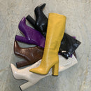 2022 Winter Faux Leather Women Knee High Boots Pointed Toe Long Chunky Block Heels Shoes Size 41 42 43