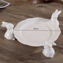 Ceramic Rabbit Plate Household Round Dinner Plate White Butterfly Embossed Craft Dessert Cake Plate Wedding Decoration Tableware