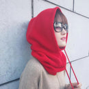 女士冬季毛线帽羊绒女式针织连帽围巾巴拉克拉法帽 女士防风保暖羊毛帽