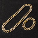 Necklace +Watch+Bracelet Hip Hop Miami Curb Cuban Chain Gold Color Iced Out Paved Rhinestones CZ Bling Rapper For Men Jewelry