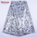 Kalume White African Tulle Lace Fabric Sequin 5 Yards 2021 Nigerian Mesh Lace Fabrics High Quality For Sew Wedding Cloth F1999