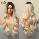 EASIHAIR Long Black Synthetic Wigs for Women Middle Part Wigs Natural Hair Wavy Wig Cosplay Heat Resistant Black Hair Wig