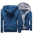 2022 Winter Mens Thick Sweatshirt Christian JESUS fish Hoodies  Brand Zipper Jacket Warm Fleece Thicken Coat Casual Streetwear