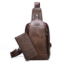 JEEP BULUO Men Crossbody Bag Daily Chest Bag Big Size High Quality Large Capacity Split Leather Shoulder Sling Bag For iPad New