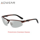 AOWEAR Photochromic Sunglasses Men Polarized Day Night Driving Glasses High Quality Aluminium Rimless Chameleon Eyewear Gafas
