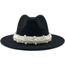 Wool Jazz Fedora Hats Casual Men Women Leather Pearl ribbon Felt Hat white pink yellow Panama Trilby Formal Party Cap 58-61CM