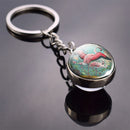 Animals Keychain Cat Dog Bear Peacock Rabbit Squirrel Phoenix Double Side Glass Ball Pendant Keyring
