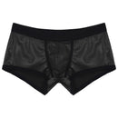 Mens Low Waist Faux Leather Boxer Shorts Sports Swimming Trunks Swimwear Board Shorts Bulge Pouch Elastic Waistband Underpants
