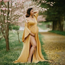 Maternity Dresses for Photo Shoot Sexy Shouldless Puff Sleeve Dresses for Pregnant Women Maxi Long Pregnancy Photography Dress