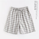 Couple pajamas summer cotton gauze shorts Japanese style simple elastic waist casual large size lattice men and women home pants