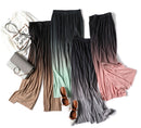 Female Summer Ice Silk Gradient Color Wide Leg Pants Pleated Nine Points Large Size High Waist Drape Skirt Straight Beach Pants