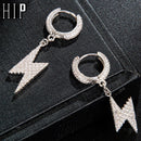 Hip Hop 1Pair Iced Zircon Lighting Earring Gold   Color Micro Paved AAA+ Bling CZ Stone Earrings For Men Jewelry