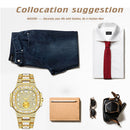 MISSFOX Luxury Men Watch Gold 18K Model Fully Paved Baguette Diamond Mens Watches Waterproof Calendar Male Clock Hours