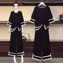 New Arrival Autumn Winter Knitted Two piece Set Casual Women's Pullovers Tops And Wide-Leg Pants Suits High Quality Hit Color
