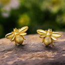 Lotus Fun 纯银 925 小蜜蜂耳环 天然设计师精品珠宝 可爱 18K 金蜜蜂耳钉 女士款