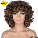 Short Hair Afro Curly Wig With Bangs Loose Synthetic Cosplay Fluffy Shoulder Length Natural Wigs For Black Women Dark Brown 14"