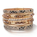 Amorcome Snakeskin Pattern Leather Bracelets for Women 2022 Trendy Metal Pipe Wide Multilayer Wrap Bracelet Female Jewelry Gift