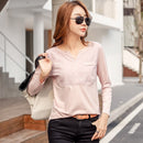 TuangBiang 2022 Spring Female Slub Cotton V-neck Long Sleeve T-Shirt Women Gem Buttons Navy Blue Tops Fashion Stitching T Shirt