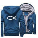 2022 Winter Mens Thick Sweatshirt Christian JESUS fish Hoodies  Brand Zipper Jacket Warm Fleece Thicken Coat Casual Streetwear