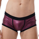 Mens Low Waist Faux Leather Boxer Shorts Sports Swimming Trunks Swimwear Board Shorts Bulge Pouch Elastic Waistband Underpants