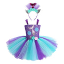 Kids Girls Mermaid Princess Dress Sleeveless Mesh Tutu 3D Flower Hair Hoop Set Children Halloween Theme Party Cosplay Costume