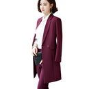 2019新款冬季女士长款西装外套 优雅长袖职业装 办公女士黑色蓝色红色