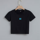 Fashion Cartoon Blue Butterfly Print Crop Top Harajuku O Neck Cropped T Shirt Cute Women T-shirt Gothic Women Tshirt Streetwear