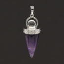 KFT Natural Healing Crystal Quartz Cone Shape Amethysts Stone with Round Beads Pendulum Stone Pendant Amulet Jewelry