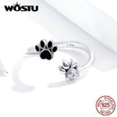 WOSTU 100% 925纯银爪印狗宠物足迹戒指 女士婚戒 可调节时尚首饰 CQR605