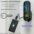 RAYKUBE指纹门锁，带蓝牙TT Lock APP密码智能卡，13.56mhz IC，可与网关WiFi Alexa T03配合使用