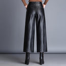 Oversized High Waist Pu Wide Leg Ankle-length Pants Women Baggy Black Shiny Faux Leather Womens Loose Pant 2022 Korean Trousers