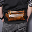 Cowhide Leather men Casual Fashion Travel Fanny Waist Belt Bag Chest Sling Bag Design Bum 7" Phone Case Pouch Male 8136-G