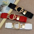 Designer Luxury Fashion Girl Elastic Belt New Dress Skirt Elastic Wide Waist Seal Gold Round Buckle Women&