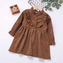 Humor Bear Autumn Winter Toddler Girl Dress Long Sleeve Cotton Ruffles Princess Dress Kids Corduroy Pleated Fashion Baby Dress