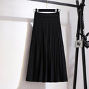 TIGENA Korean School Knit Midi Skirt Women Fashion 2021 Autumn Winter Casual Knee Length High Waist Pleated Skirt Female Green