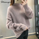 厚冬季毛衣女款保暖白色高领蓬松女式套头衫冬季女款套头毛衣针织毛衣女 2021