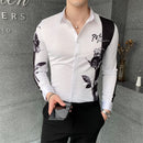 Camisa Masculina Fashion Patchwork Color Digital Print Long Sleeve Shirt Men Clothing 2023 Simple Slim Fit Casual Chemise Homme