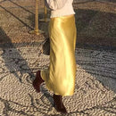 Slim Women Pink Satin Skirts for Ladies 2021 Yellow Skinny Pencil Skirt Girls Elegant Party Smooth Clothes Jupe Femme Faldas