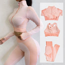 New Fitness Suits Yoga Women Outfits 3pcs Sets Long Sleeve Shirt+Sport Bra+Seamless Leggings Workout Running Clothing Gym Wear