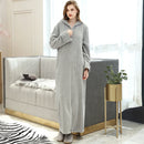 Women Winter Plus Size Long Warm Flannel Hooded Bathrobe 40-110KG Zipper Bath Robe Pregnant Night Dressing Gown Men Sleepwear