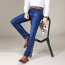 Men's Fashion Business Jeans Classic Style Casual Stretch Slim Jean Pants Male Brand Denim Trousers Black Blue