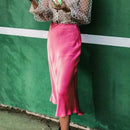 Slim Women Pink Satin Skirts for Ladies 2021 Yellow Skinny Pencil Skirt Girls Elegant Party Smooth Clothes Jupe Femme Faldas