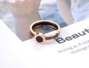 JeeMango Black Acrylic Love Roman Numerals Wedding Rings For Women Rose Gold Titanium Stainless Steel Ring Jewelry JR19060