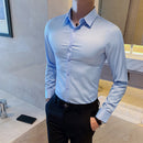 40kg-75kg Small Asian Size Fashion New Mens Shirt Korea Styles Long Sleeve Slim Fit Yellow Green White Casual Social Shirts