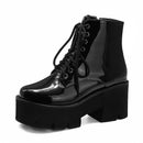Gdgydh Punk Style Platform Heel Womens Ankle Boots Chunky Motorcycle Boots For Women Patent Leather Purple Yellow Shoes Big Size