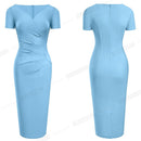 Nice-forever Summer Women Elegant Pure Color Office Dresses Formal Business Party Slim Fitted Dress B621